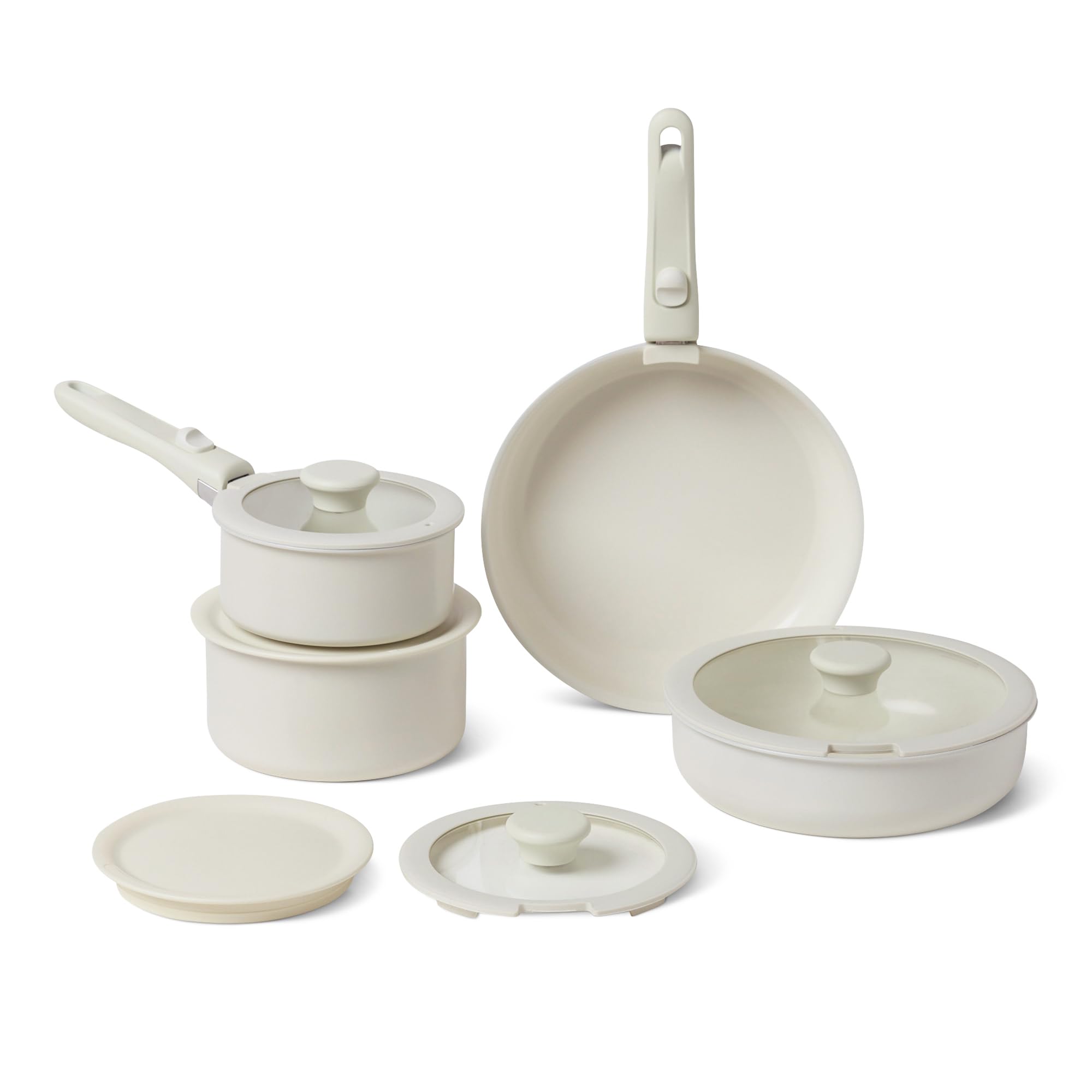新品未使用　ホワイトプラスチック調理器具セット　Amazon　プライベート　白 Amazon.com: Amazon Basics Ceramic Nonstick Cookware Set with
